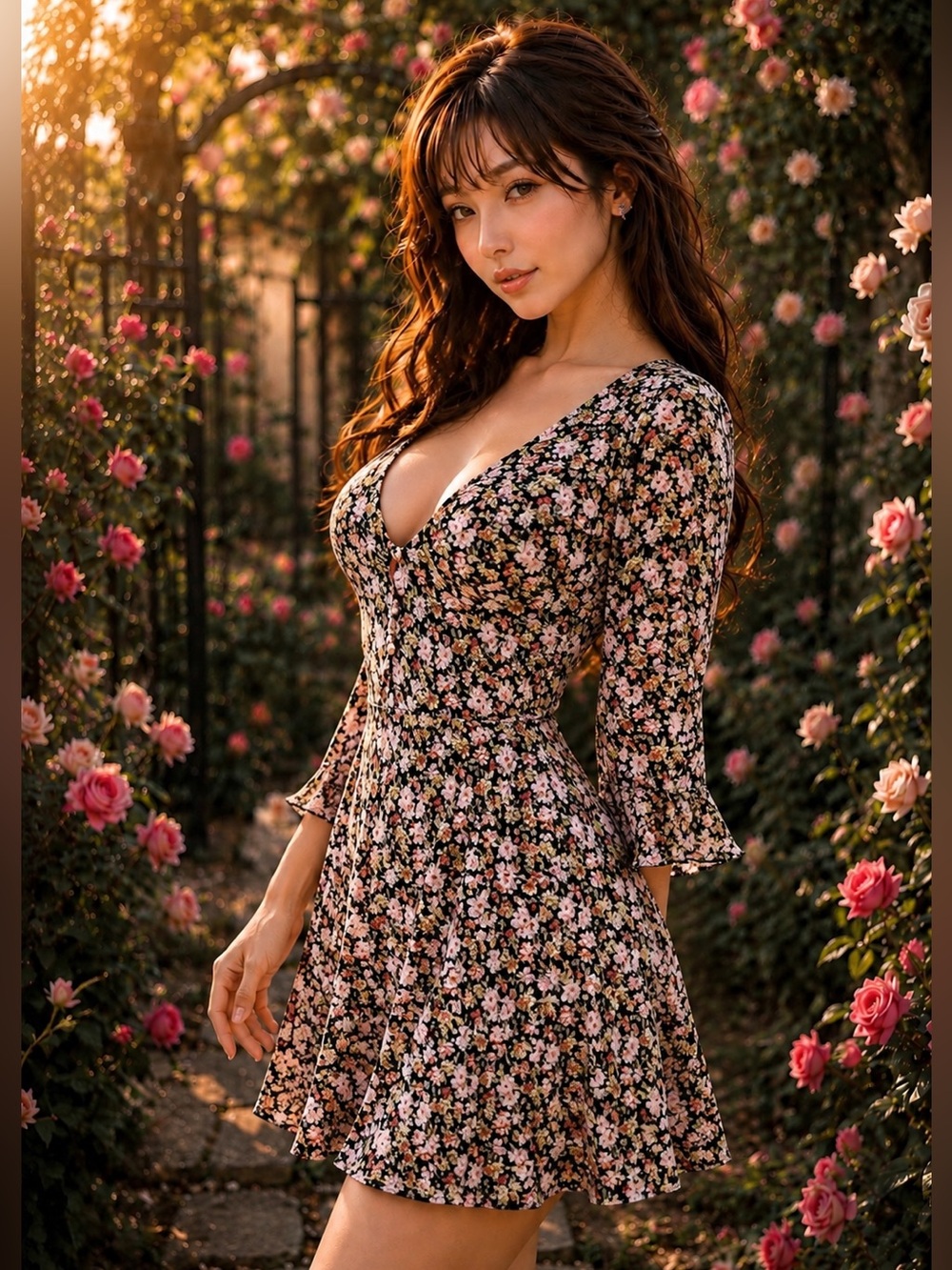 Free People Sunset Meadow cottagecore floaty floral shift mini dress